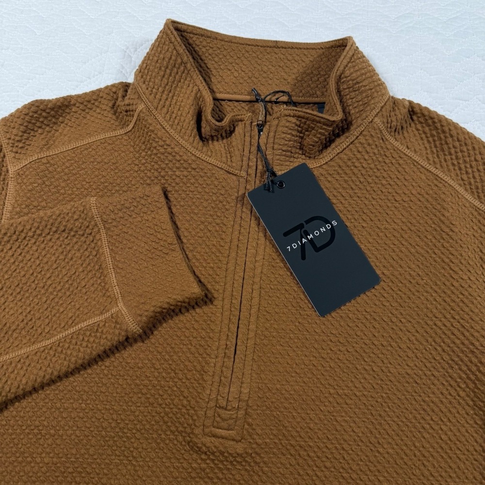 NWT 7 Diamonds Restoration 1/4‎ Zip Pullover Brown Mens Small 4 Way Stretch